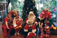 Juggles, Florabelle, Santa, Twinkle-Toes and Cutie-Pie at the annual Breakfast with Santa at Boca Raton Regional Hospital